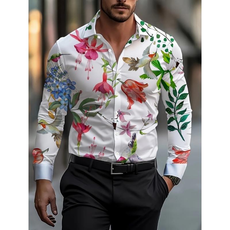 Men's 3D Floral Print Shirt Long Sleeved Floral Pattern Fashion Casual Fashionable Design Casual Lapel Button Men Clothing Tops