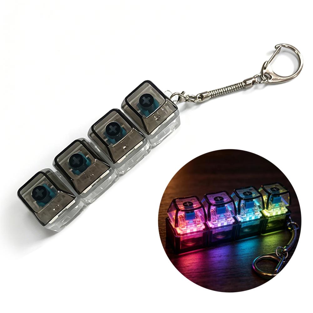 Light Up Keyboard Keychain Crystal Clicker Fidget Toy Stress Relief Sensory Toy Portable Car Desk Decor Gift for Adults Kids