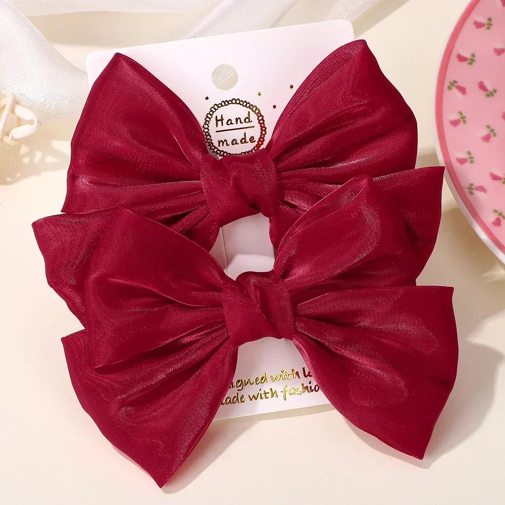 2pcs 4.3inch Girls Organza Bow Hair Clips Cute Baby Bowknot Hairpins Sweet Kids Barrettes Girls Princess Hair Accessories Gift