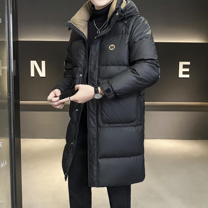 Trendy Brand 2026 Men's Mid-Length Hooded Down Jacket - 50% Down, Thickened, High Quality
