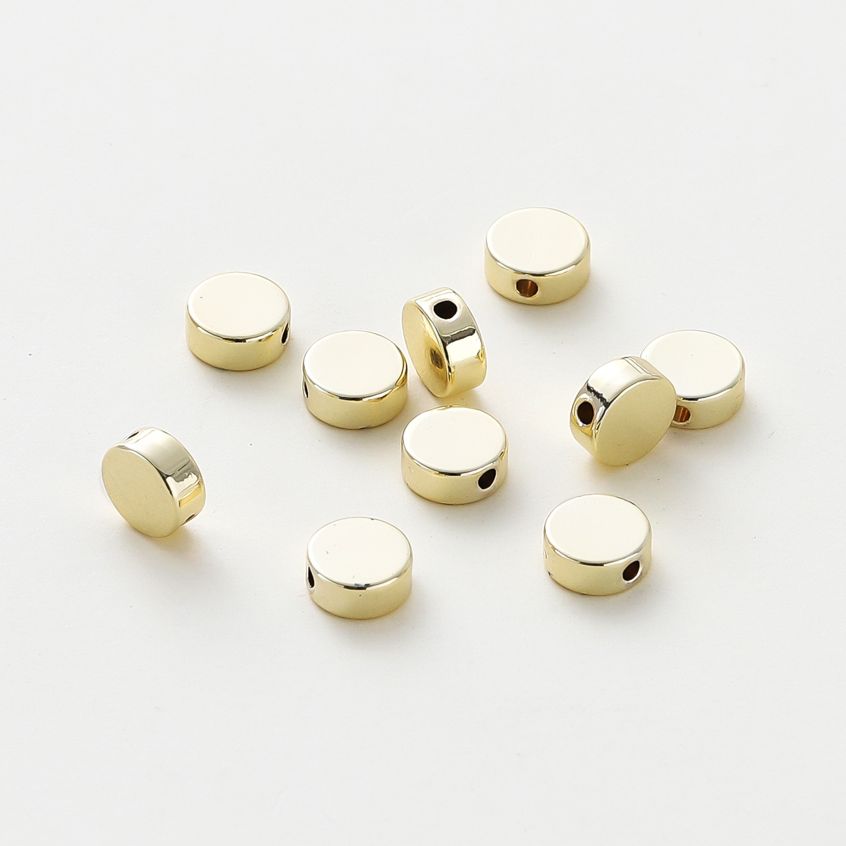 20pcs/bag 14K 18K Gold Color Plated Flat Round Necklace Spacer Beads Bracelet End Loose Beads For DIY Jewelry Making Supplies