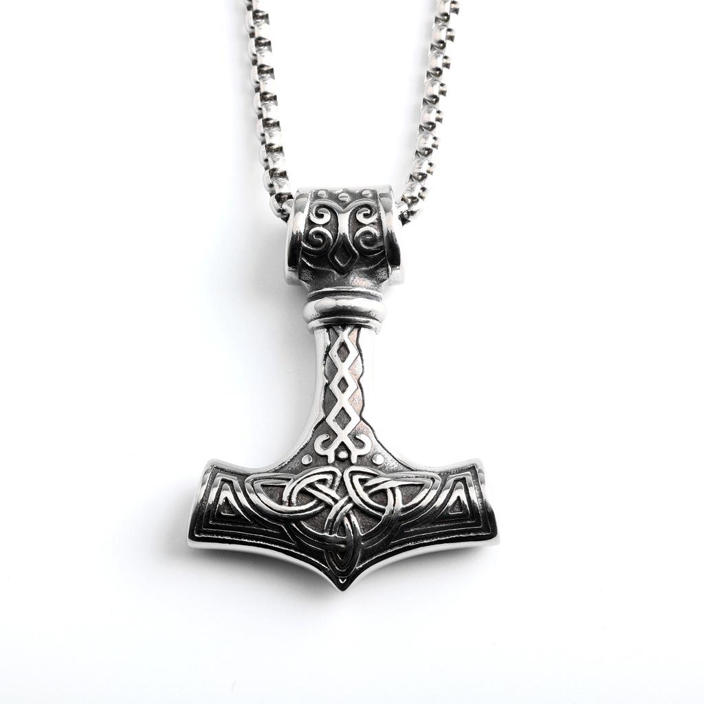 Men s Retro 3D Thor s Hammer Stainless Steel Pendant Necklace Steel pendant only