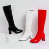 Fashion Patent Leather Women Boots Cosplay White Red Knee High Boots For Women Zipper Plush Boots High Heel Shoes Plus Size 43