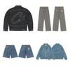Corteiz Streetwear Džínová Bunda Kalhoty Set Pánské Dámské Praná Bavlna Směs Ležérní Outfit Trendy