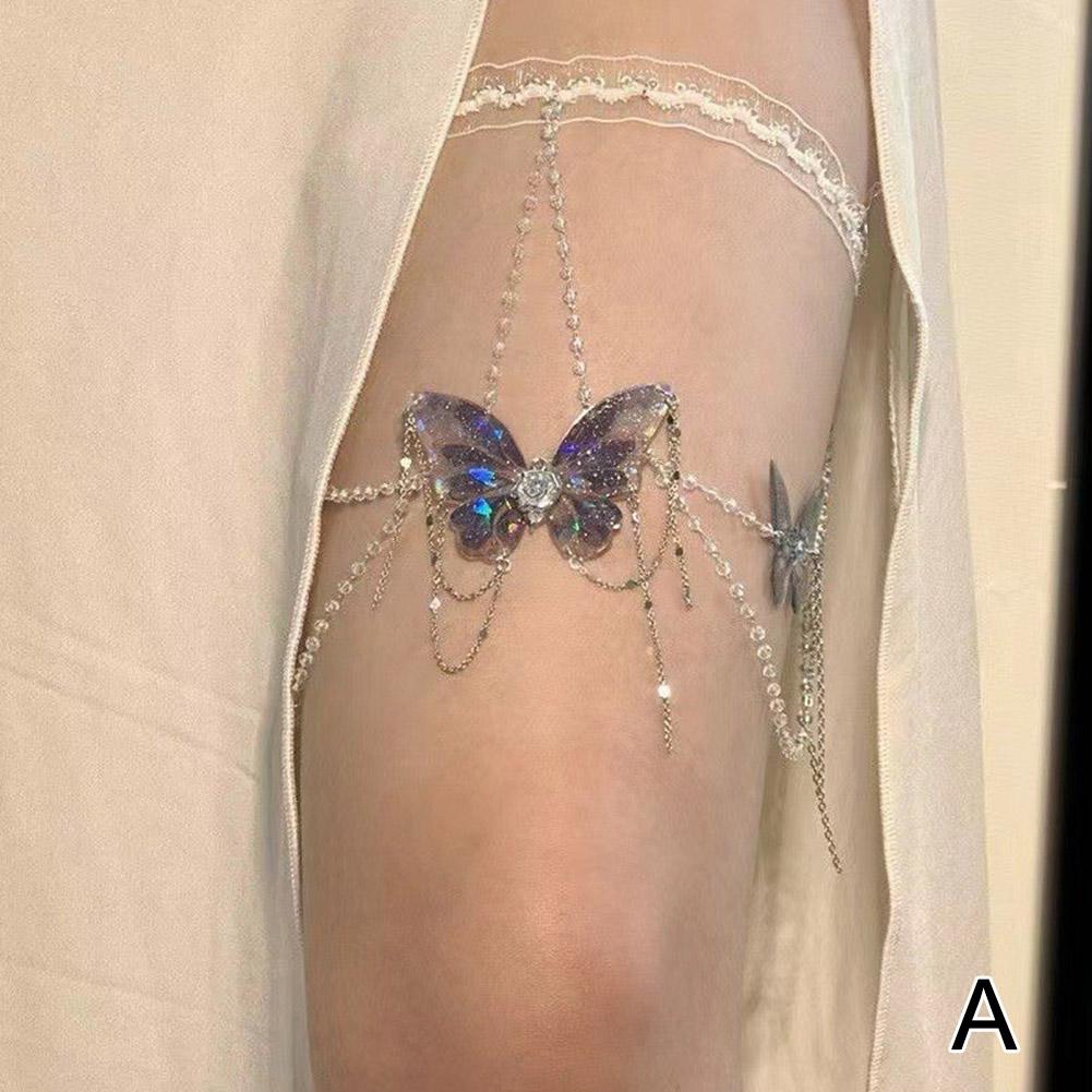 Lanț de Coapsă cu Ciucuri Fluture de Cristal de Vară Ajustabil Pentru Petrecere Bijuterie Accesoriu Lanț Metalic I3J1