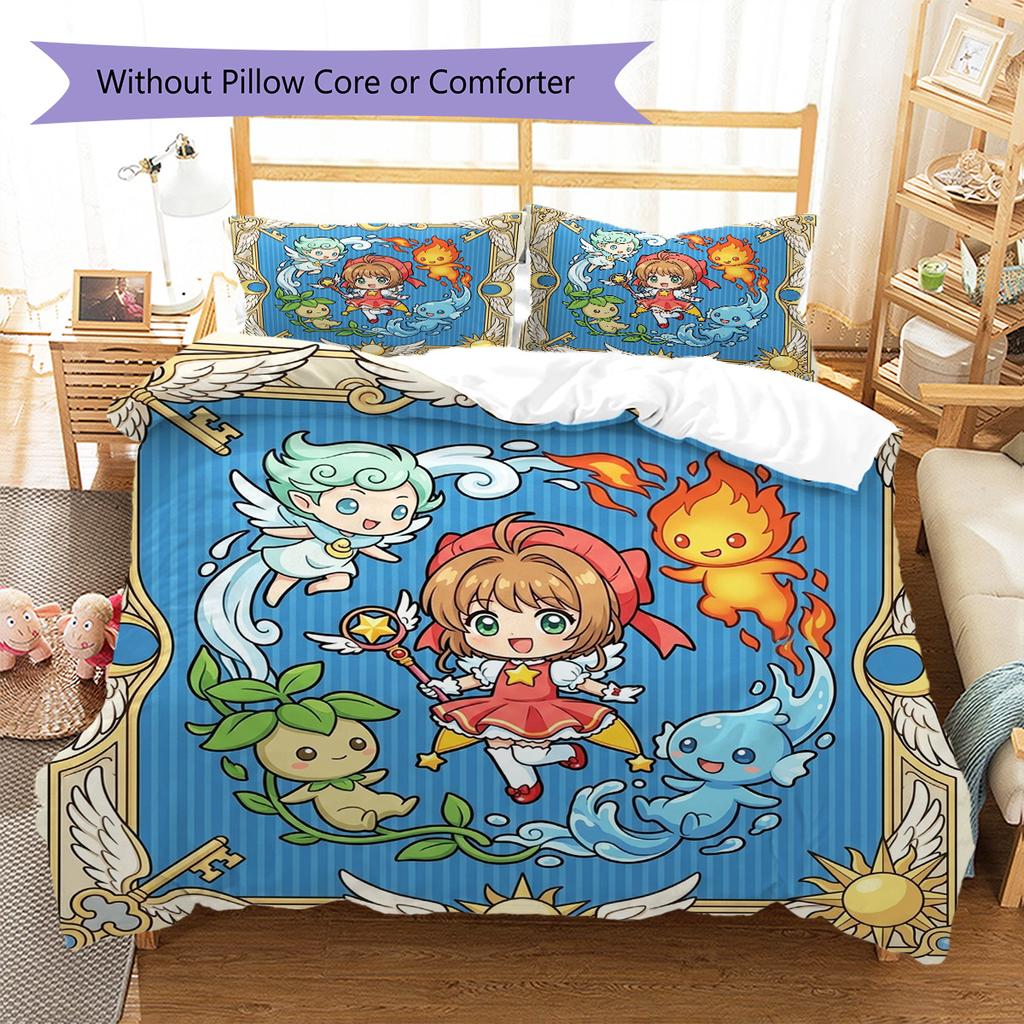 Cardcaptor Sakura Pattern Bedding Quilt Set Quilt Cover Pillowcase Home Decoration Birthday Gift (1 * duvet cover + 2 * pillowcase, without core)