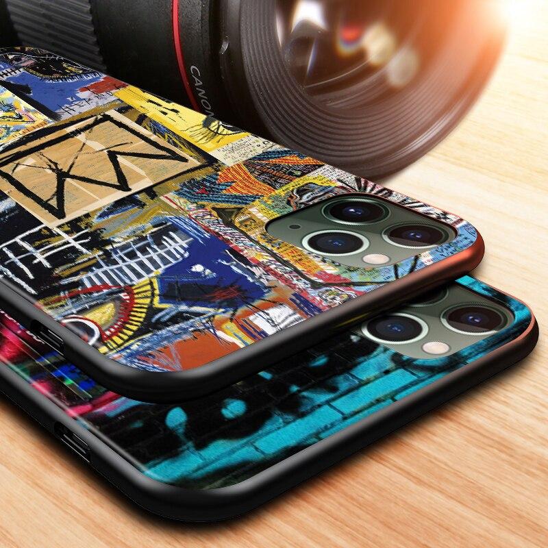 Jean Michel Basquiat Art Graffiti For Apple iPhone 13 12 11 SE XS XR X 7 8 6 5 S Mini Plus Pro MAX 2020 Soft Black Phone Case
