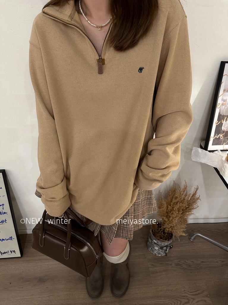 RL Ralph Lauren Herren- & Damen-Sweatshirt mit Pony-Logo und halbem Reißverschluss - Langärmlig, Umlegekragen, Lockere Passform, Amerikanischer Retro-Stil.