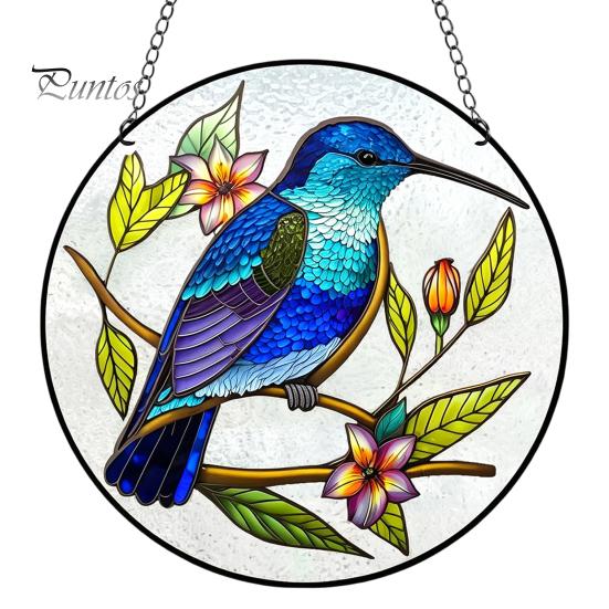 Sunlight Reflective Window Decoration Colorful Hummingbird Wall Hanging Decoration, Stained Acrylic Suncatcher for Easy Install Pendant Decor,