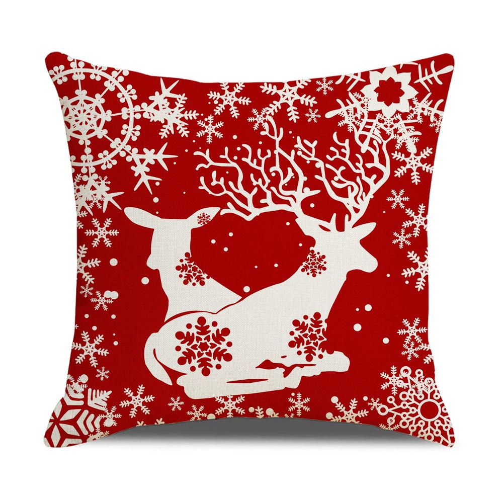 Christmas Pillow Case Linen Print Red Festive Home Cushion Living Room Cushion