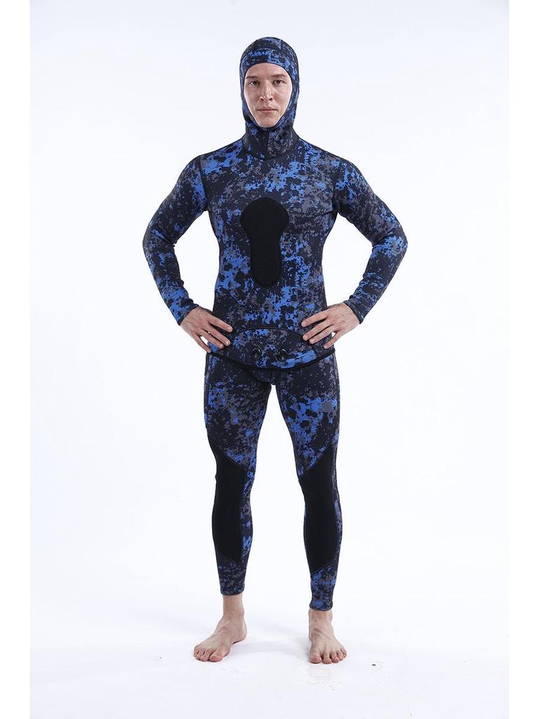 3mm Camouflage Two-Piece Wetsuit with Hood for Diving, Spearfishing, Freediving, and Snorkeling