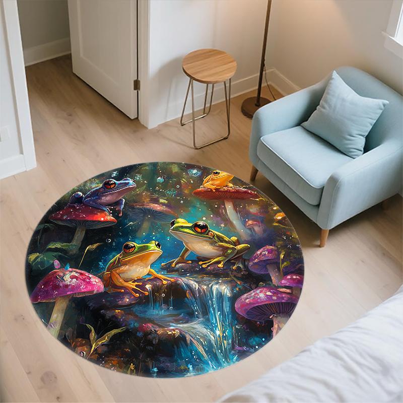 Colorful Frog pattern round rug,Carpet Rug for Living Room Bedroom Sofa Playroom Decor,Non-slip Floor Mat,Holiday Gifts and Birthday Gifts