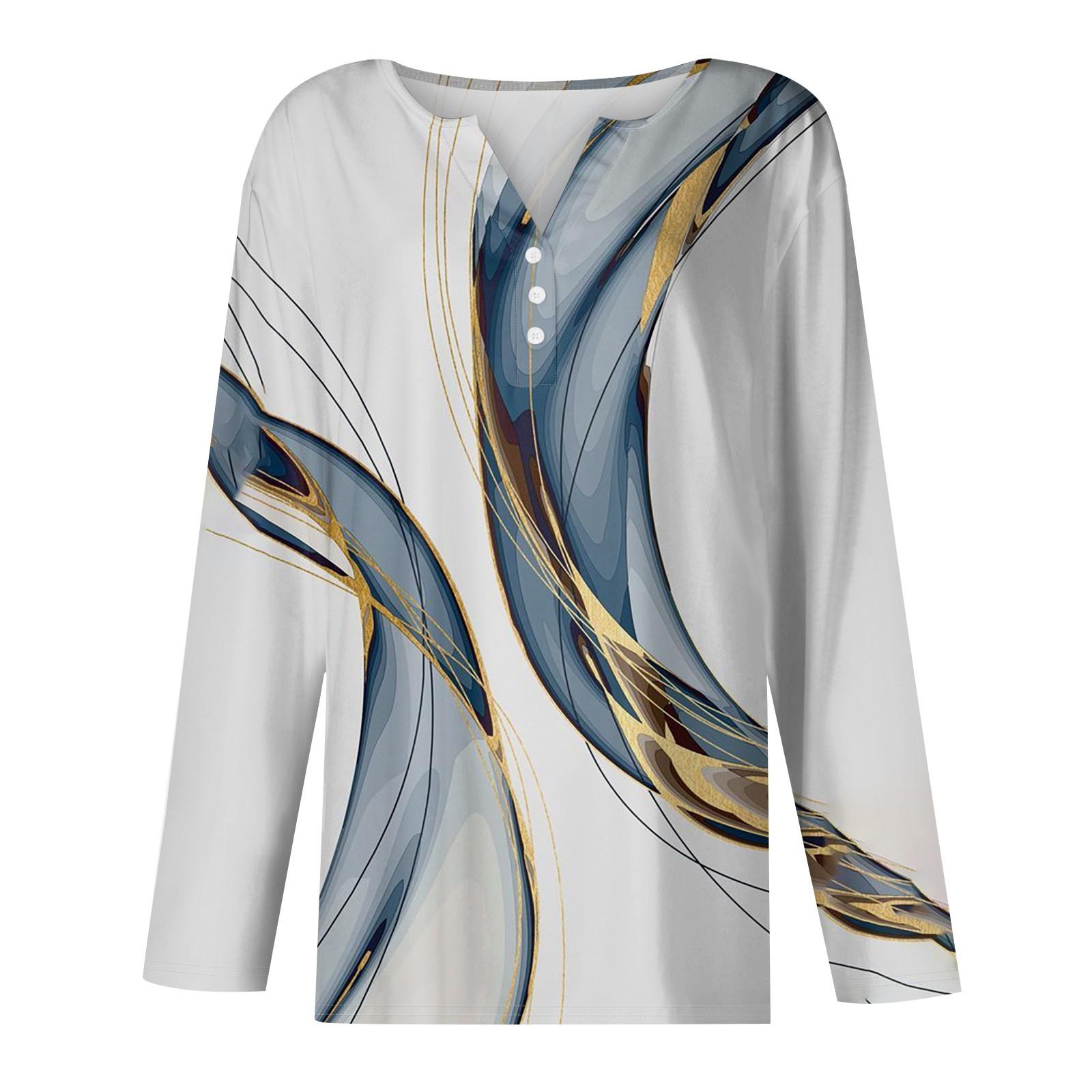 Жен. Футболка Футболка Пуговицы Цветочный принт Длинный рукав Повседневные Выходные Мода — фото 3