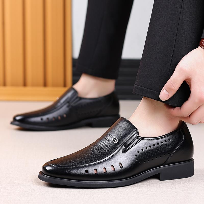 Wenzhou Leather Shoes Large Size 50 Summer Hollow Casual Leather Shoes Middle-aged Small Size 34 One-pedal Dad Shoes