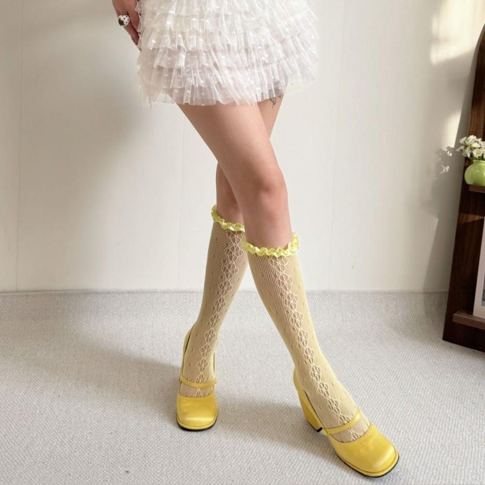 Mesh Ruffle Socks Hollow Flower Fishnet Calf Socks Balletcore Lulicore Socks Lolita