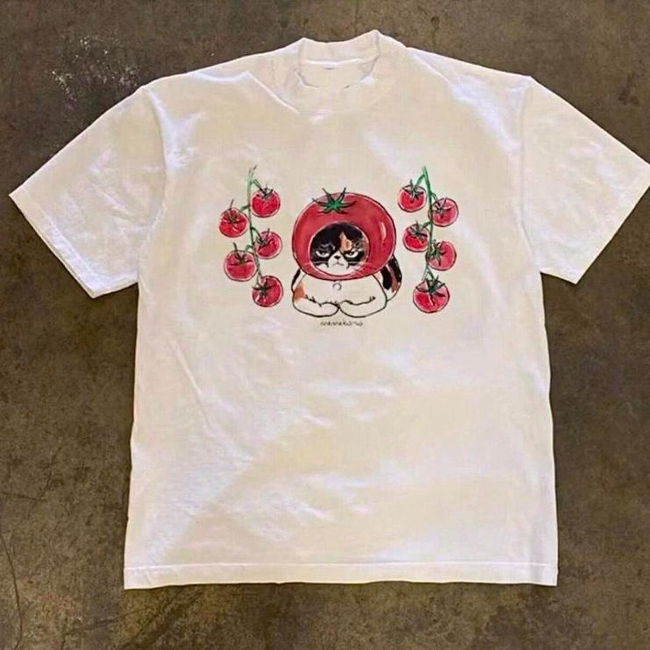 Retro Style Grumpy Cat tomato Print Short Sleeve Unisex Tee S-5XL Unisex T-Shirt L