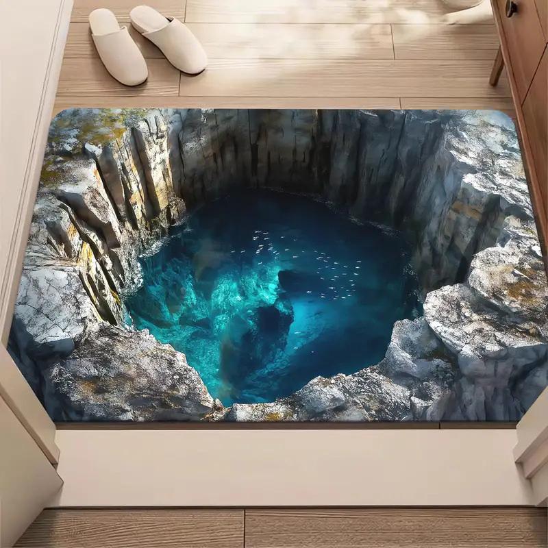 3D Visuelle Polyester Stoff Fußmatte für Haushalt Badezimmertür, Saugfähige und Rutschfeste Fußmatte, Pflegeleicht