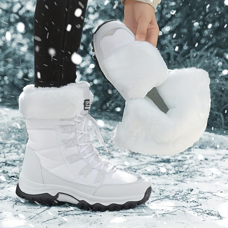Women's Light-Colored Mid-Calf Winter Boots, Warm Fleece Lining, Plush Cuff Design, Fashion Footwear