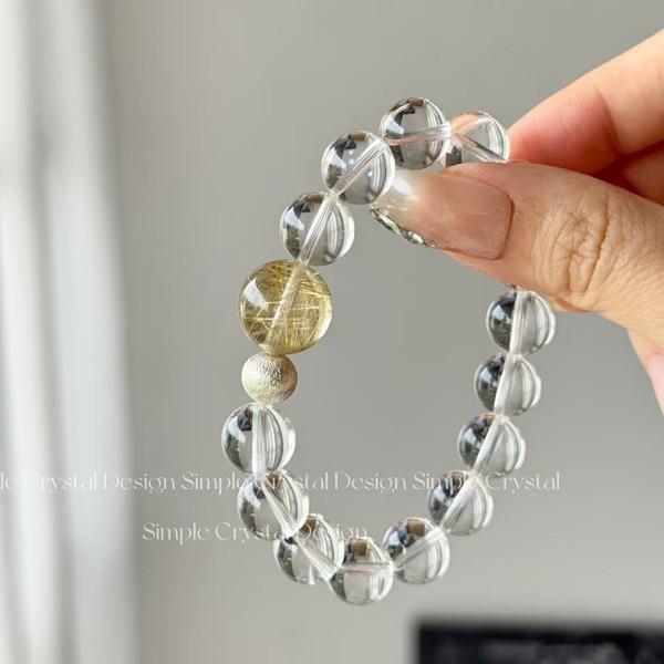 Original design, same style as seen on Xiaohongshu: natural white crystal and golden quartz bracelet, available for both men and women7A High-purity