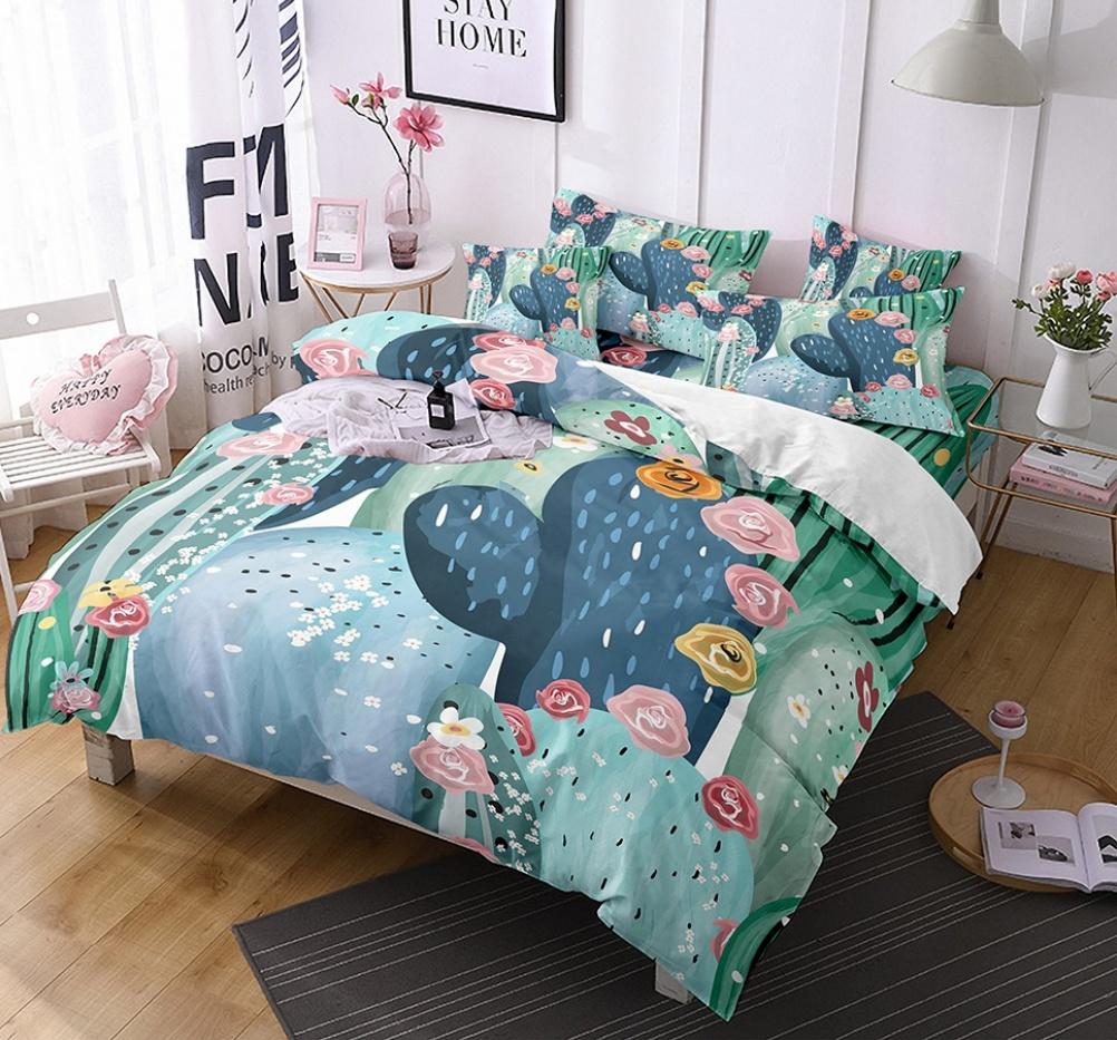 Comforter Cactus Queen King Size Green Plants Boys Girls Teen Bedding Set 3 Piece Set With 2 S Super Soft