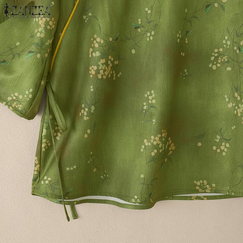 ZANZEA Vintage Women Half Sleeve Side Buttons Floral Print Ethnic Casual Blouse