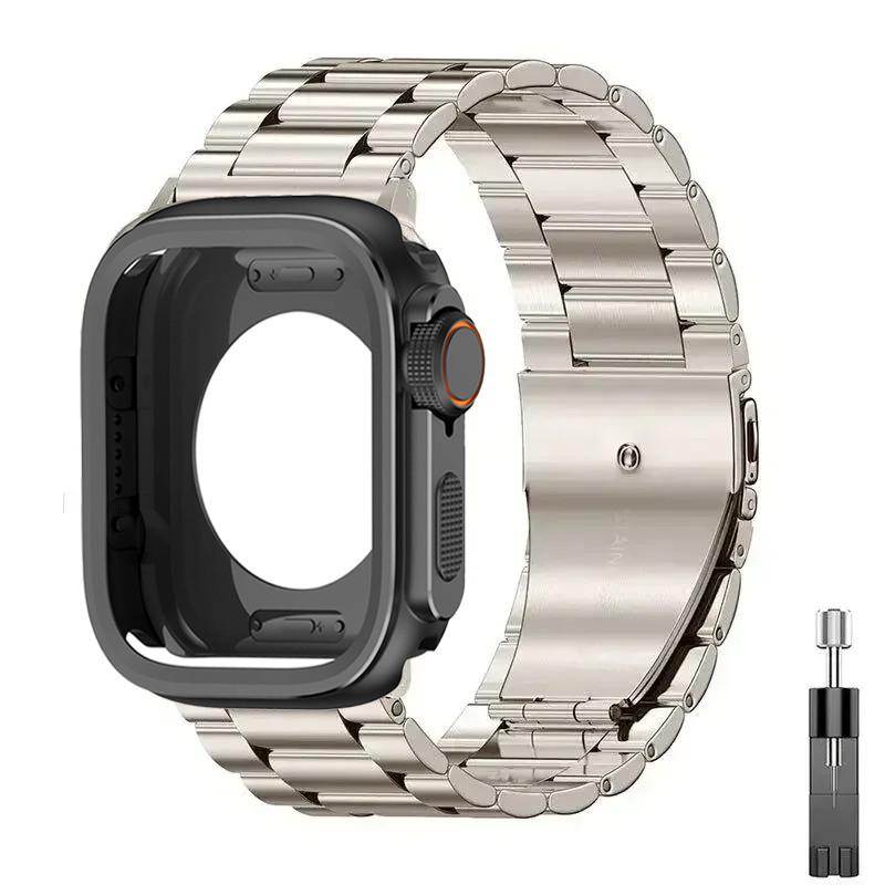 Alloy Case+Stainless Steel Strap For Apple Watch Ultra 2 1 49mm 46mm 45mm 44mm Hollow Out Protective Cover For Iwatch 10 9 8 7 6
