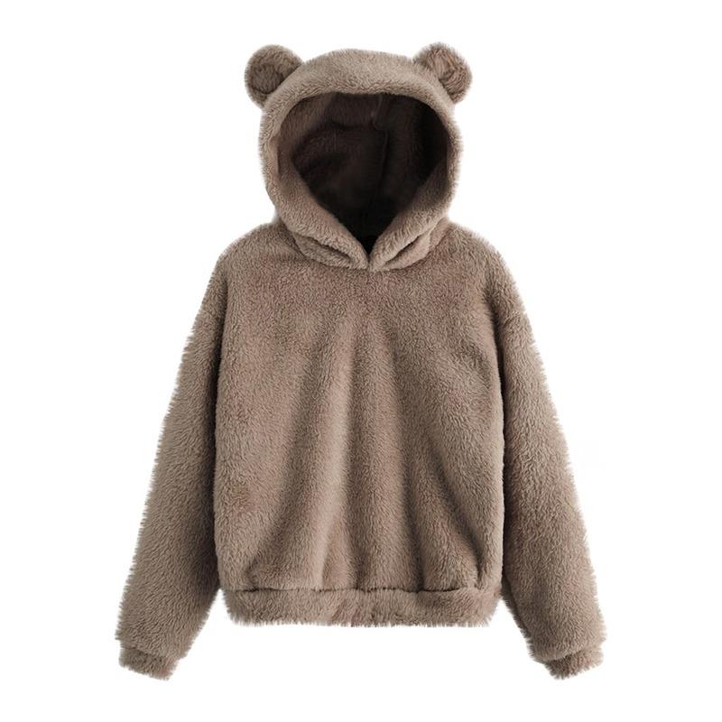 Felpa con cappuccio in pile Scione Teddy da donna Felpa a maniche lunghe Felpa con cappuccio in peluche con orecchie da orso calde