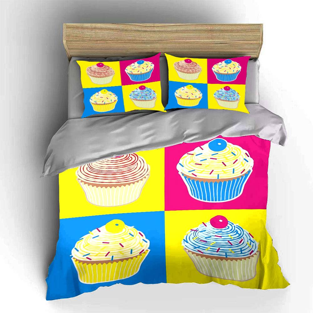 Colorful Pop Art Cupcake Print Bedding Duvet Cover Set Duvet Cover Pillowcases (1*Duvet Cover 2*Pillowcases, without duvet insert)