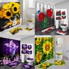 Modern Flowers And Butterfly Waterproof Shower Curtain Set Toilet Seat Cover Bath Nonslip Mat Rug Carpet Bathroom Decor Washable