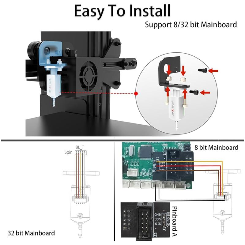 Sensore di Livellamento Automatico del Letto BL-Touch V3.2 con 4 Staffe Kit BL-Touch per Scheda Madre a 8 o 32 Bit Durevole Facile da Usare