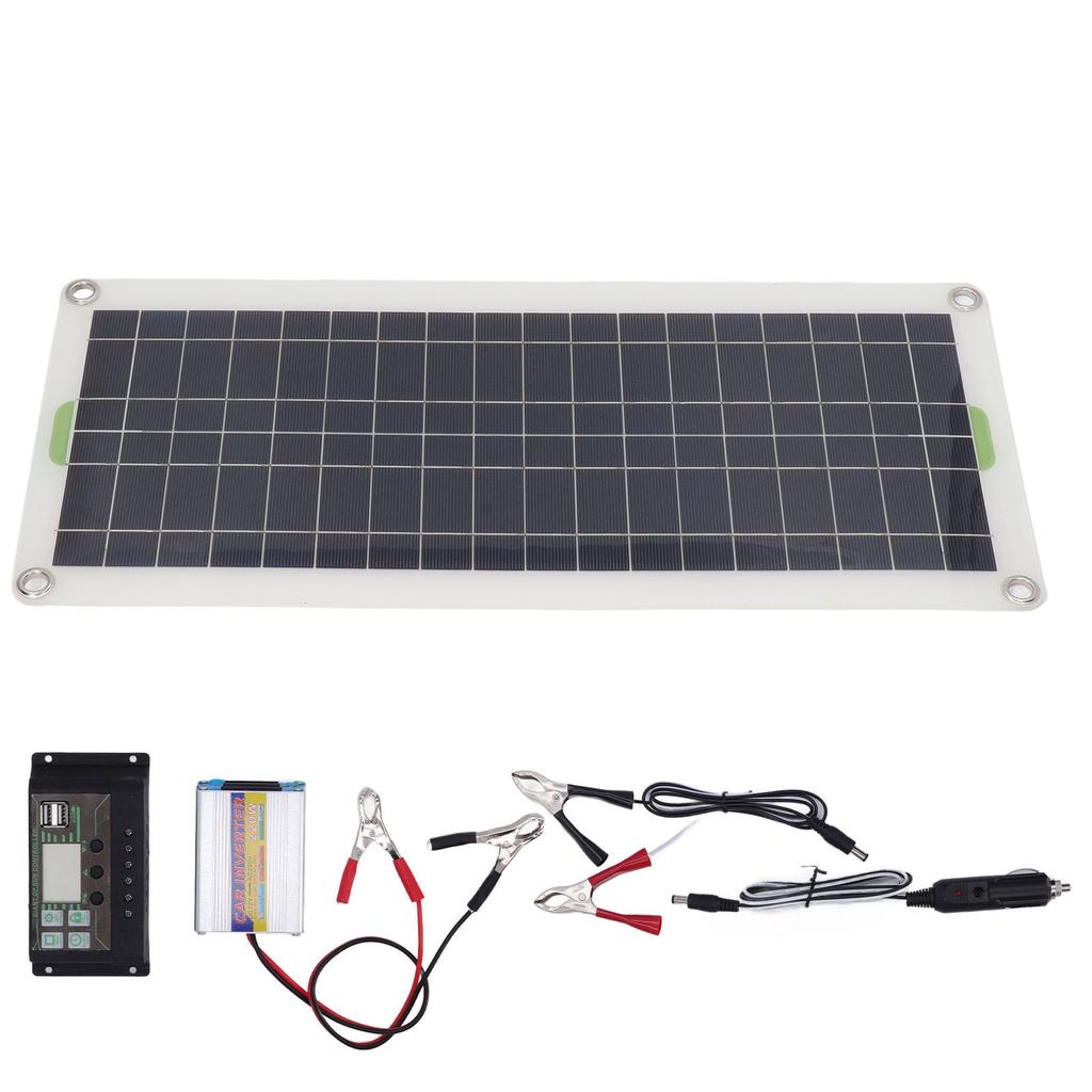 12V 30W Portable Solar Panel Kit with 220W Inverter Controller Polysilicon High Efficiency 2 USB Por