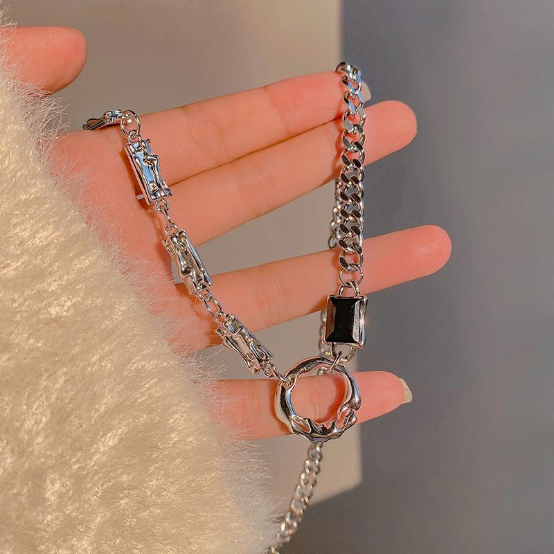 RUI RUI YU – chaîne de clavicule en Zircon noir scintillant, couleur argent, pour femmes et Couples, tendance, élégant, fait à la main, bijoux de fête, cadeaux