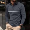 Autumn men's casual solid color POLO shirt with lapel button and men's long sleeved striped POLO shirt