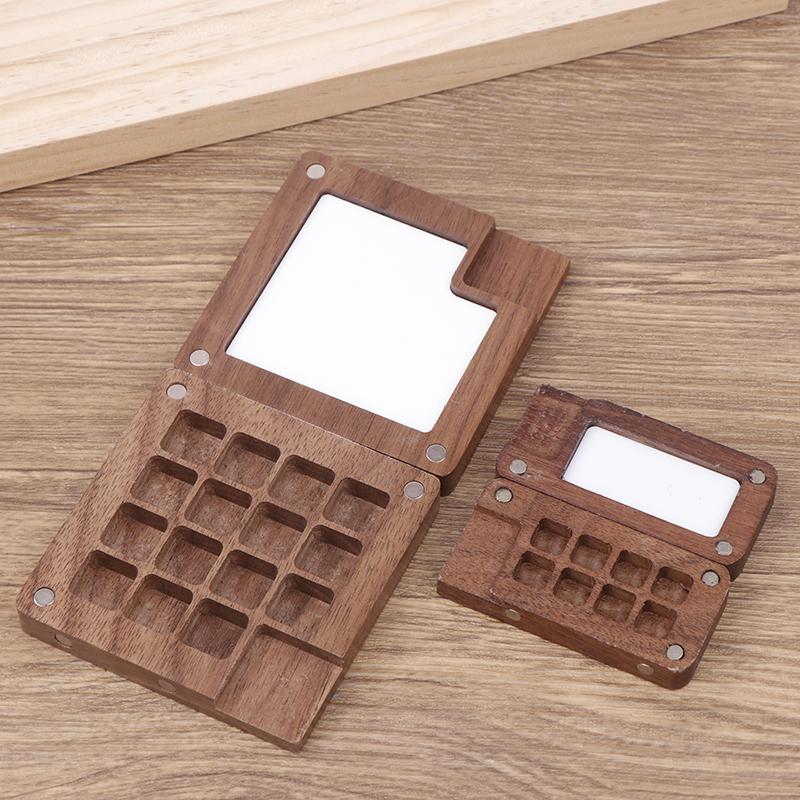 Tragbare Aquarellpalette, Farbkasten, handgefertigt, leere Box, Mini-Palette aus schwarzem Walnussholz, Acrylfarbe, tragbare Aquarellpalette