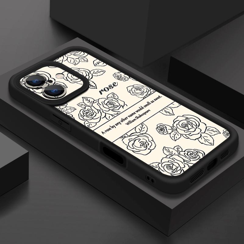 

Rose Flowers Candy Color Phone Case For iPhone 16 Pro Max 16e 14 15 Pro Max Plus 13 12 11 Pro 7 8 XR X XS Shockproof Bumper TPU Silicone Cover iPhone 16e чорний