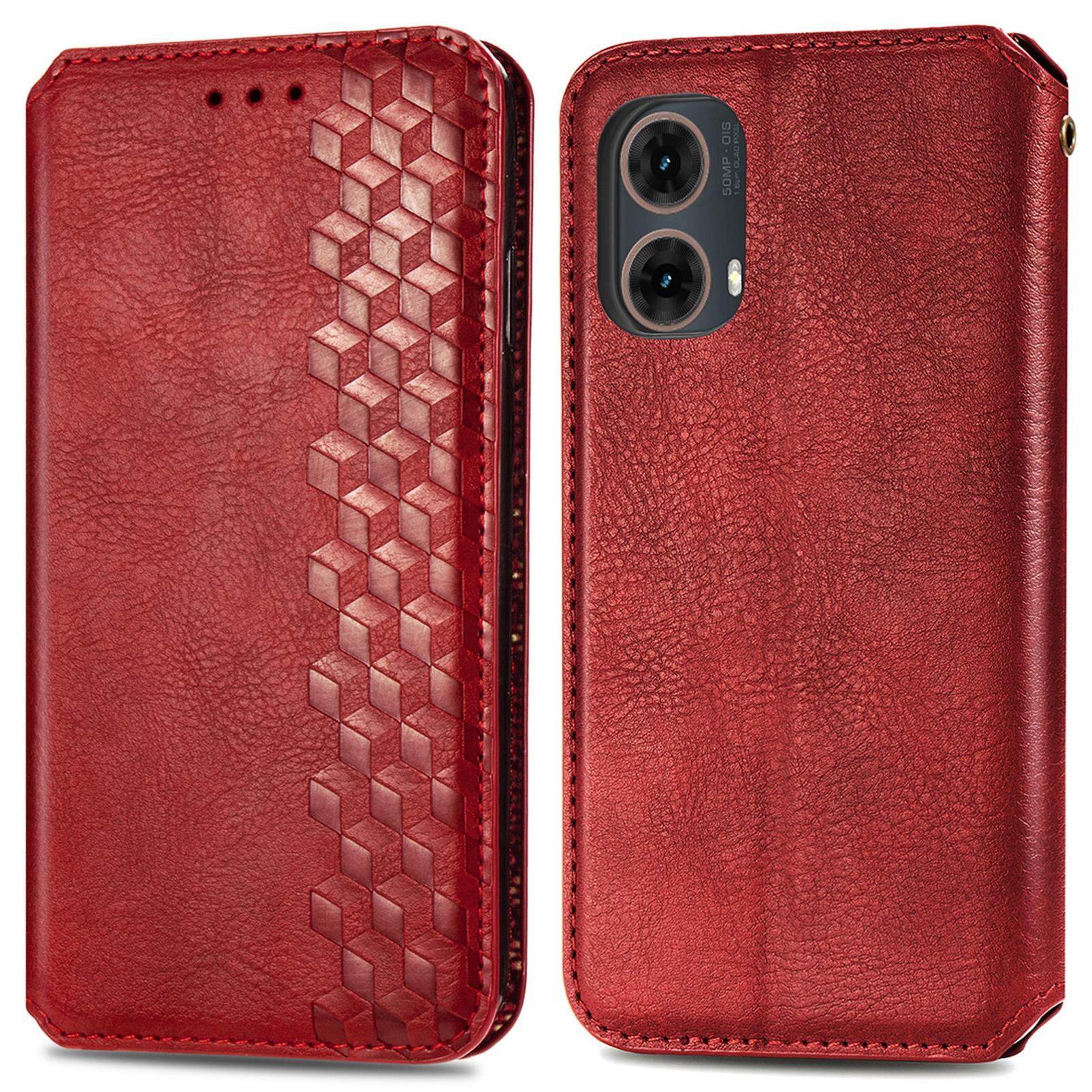 

For Motorola Moto G85 5G/S50 Neo 5G Case Rhombus Pattern Leather Phone Cover Magnetic Auto-Absorbed Red