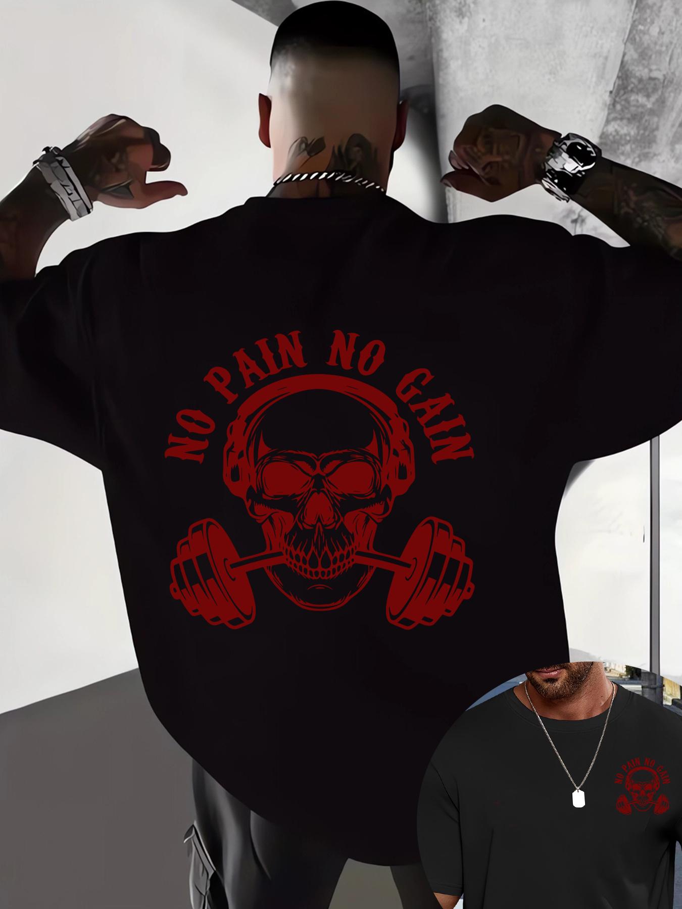 Men s NO PAIN NO GAIN Gym Motivation T-Shirt Fitness Weightlifting Dumbbell & Headphone Print Summer Workout Tee S разноцветный