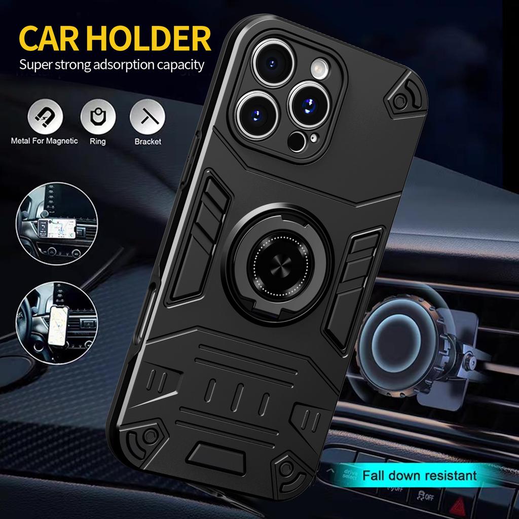 For iPhone 16 Pro Case with Ring Holder Kickstand PC + TPU Anti-Fall Phone Cover