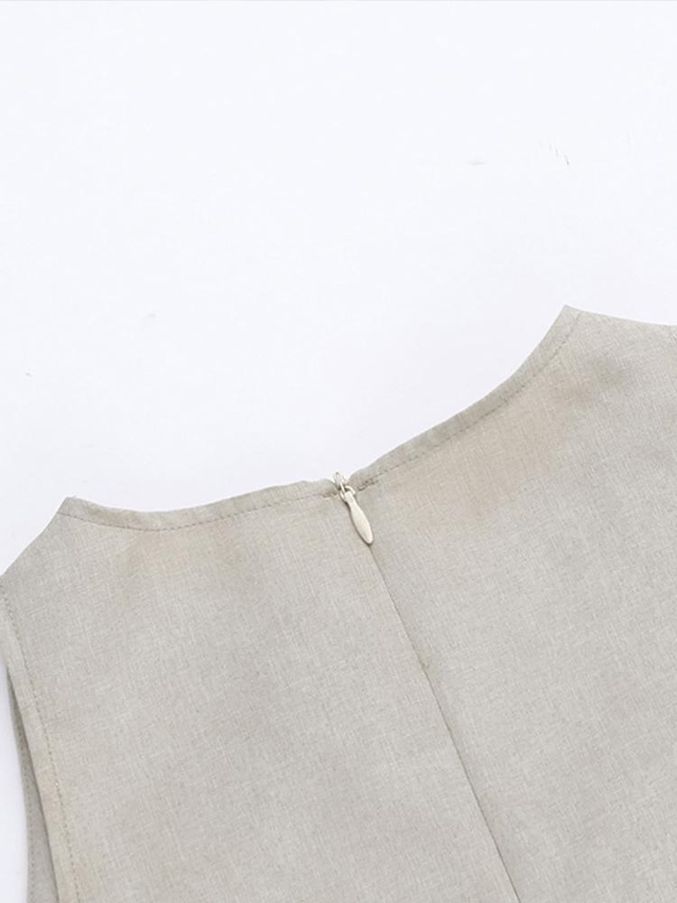 Hollow Out Pleated Single Button Lady Mid Women Dresses Sleeveless Summer A Line Female Party Robes