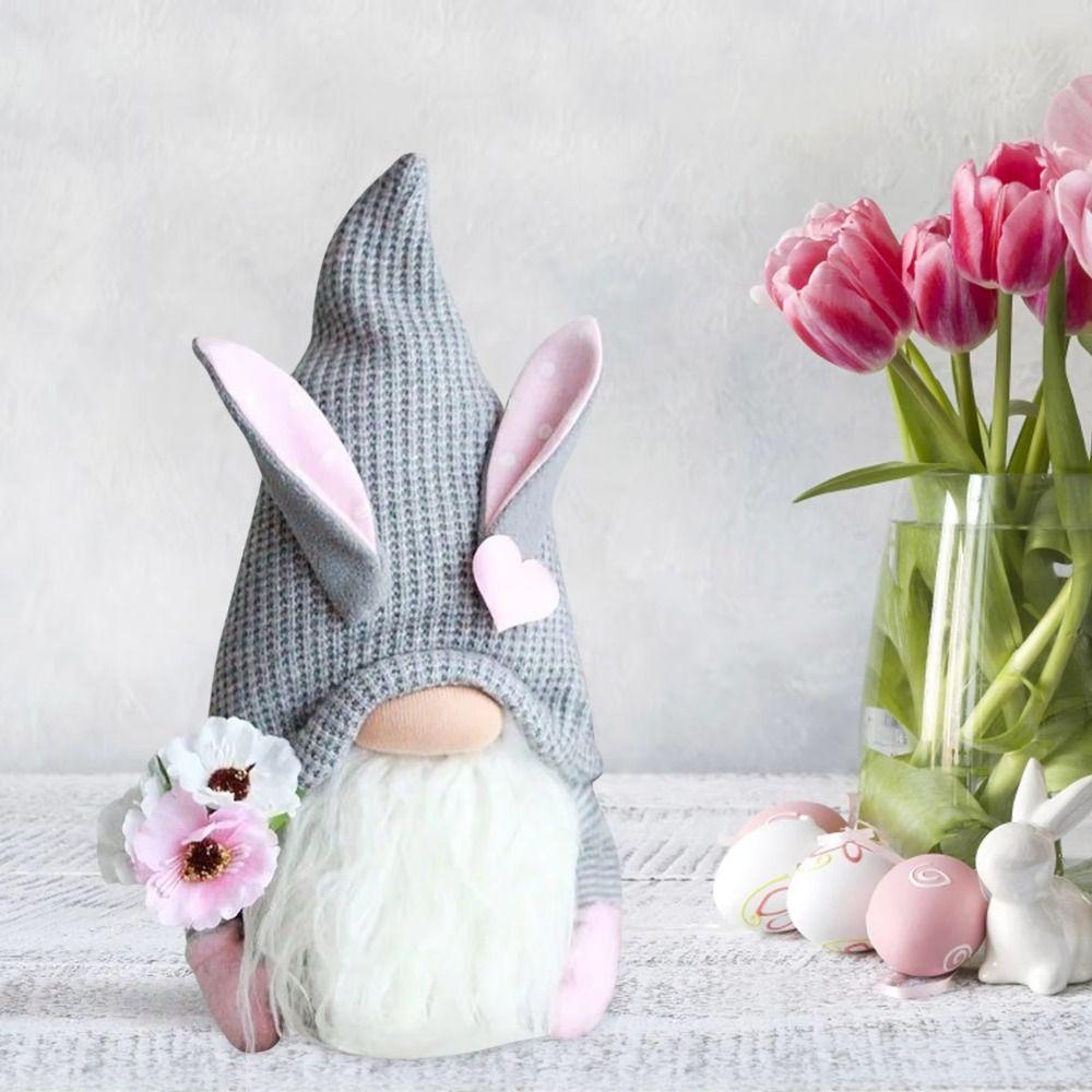 Kawaii Flower Easter Decoration Rabbit Ear Gnome Rabbit Doll Easter Faceless Dwarf Doll  Desk