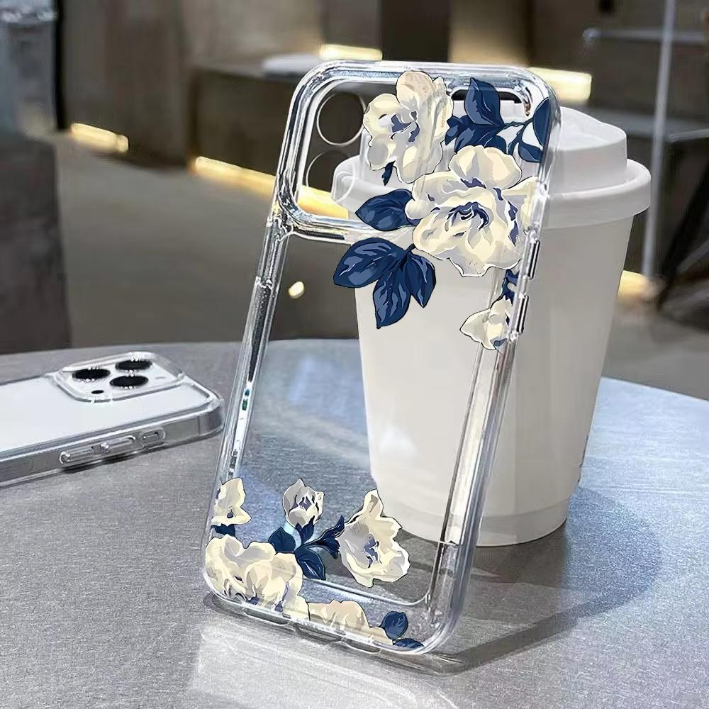 Purple Flower Pattern Phone Case For Samsung Galaxy S26 S25 Ultra S24 S23 FE S22 S21 Plus S20 A73 5G A72 A71 Clear Bumper Cover