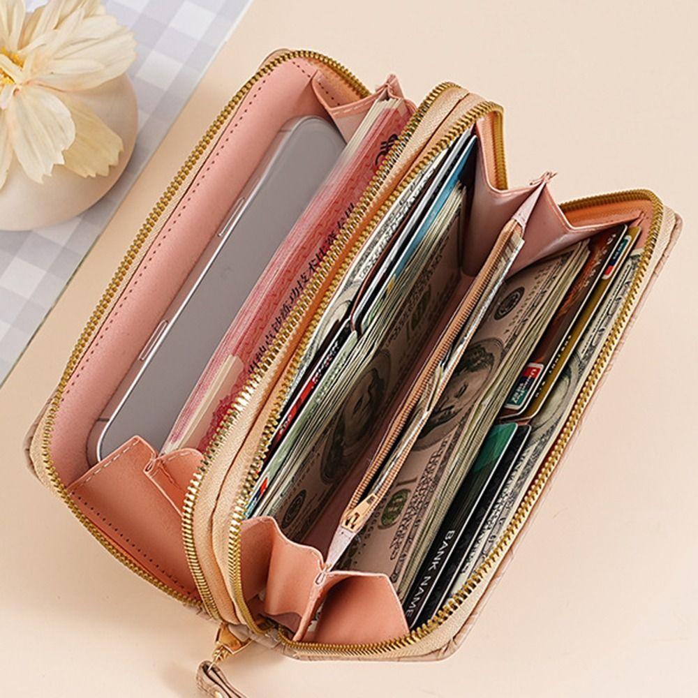 New Double Zipper Long Womens Wallet Multifunctional Large Capacity Purses Card Holder Embossed Card Holder Clutch Bag