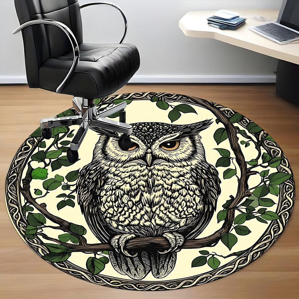 1pc Owl Illustration Chair Carpet for Office, Round Non-Slip Durable Large Size Office Carpet, Suitable for Office, Beautiful Decoration
