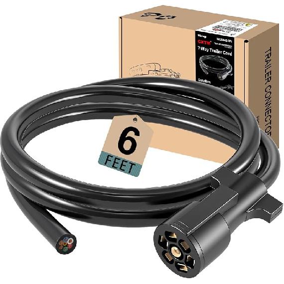 7 Way Trailer Cord,4FT Heavy Duty 7 Way Trailer Plug Inline Cord Wire Harness Cable Double Prongs Connector 7 pin Trailer Wiring Harness 4 Feet for