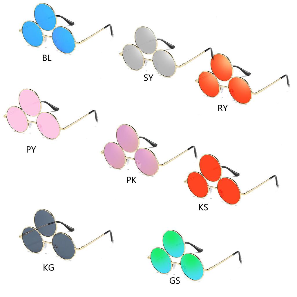 Barevné sluneční brýle s třemi kulatými obroučkami, módní brýle pro dospělé, venkovní, vánoční večírek, focení, nákupy