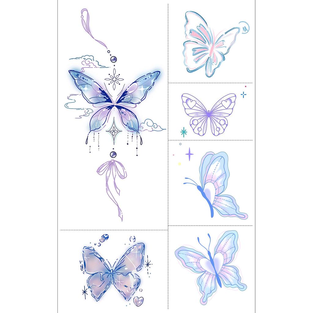 Butterfly Ghost Bow Flower Kitten English Short Sentences Multi-Picture Finger Tattoo Sticker