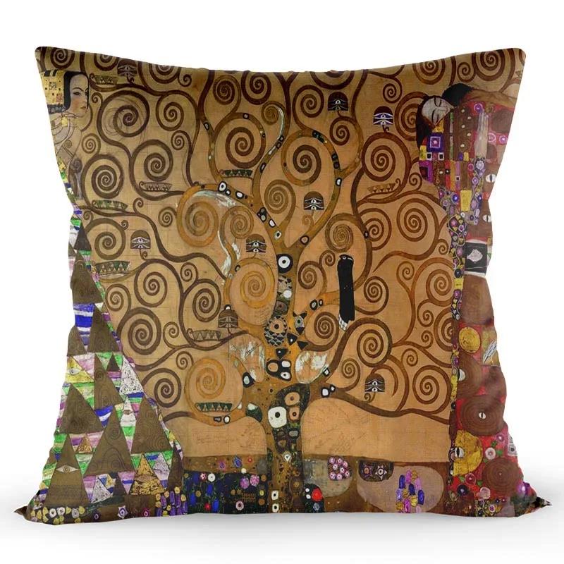Gustav Klimt Gemälde Kissenbezug Gold Muster Druck Kissenhülle Satin 40*40 CM Zierkissenbezug Dekorativ für Zuhause