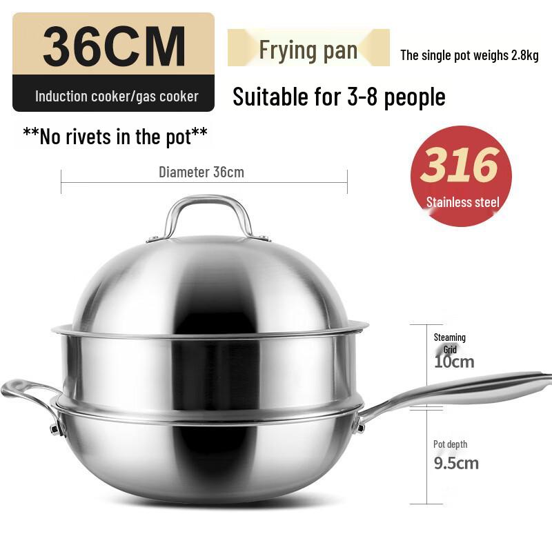Chuang Jingpin 316 Stainless Steel Wok with Steamer