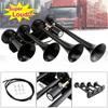 Bocina de Aire para Coche Súper Ruidosa de 135db y 12V con 4 Tubos Trompeta para Camión/Tren/Barco (Negro / plata)