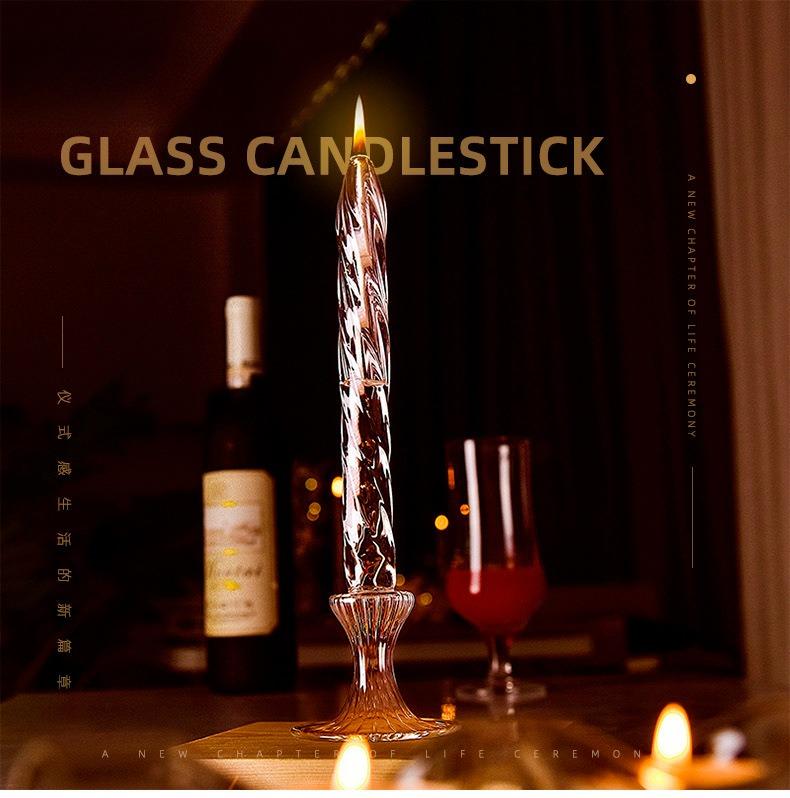 Rotate Transparent Glass Candle Holder Smokeless Glass Oil Lamps Candlestick Wedding Decor Romantic Candlelight Dinner Ornaments